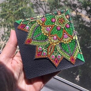 Diamond Art Lotus Flower Corner Bookmark, Colorful, Sparkly (GREEN/ORANGE)